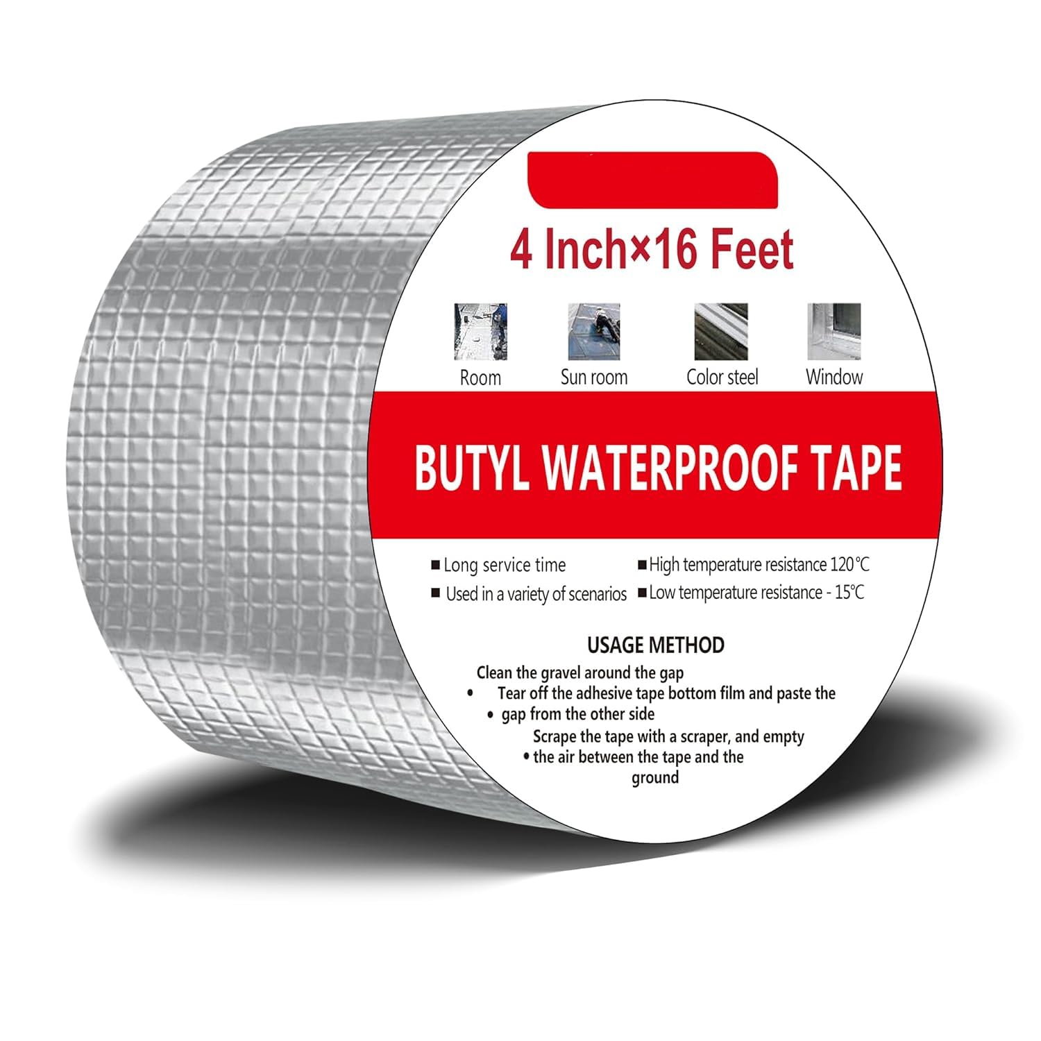 Super Strong Adhesive Waterproof tape Permanent Repair Aluminum Butyl Roof Water Leakage Solution Rubber Foil Suitable for Leak,surface Crack, Window Sill Gap,Sealing,Tank 4 Inch (10CM*5M (Pack Of 2)