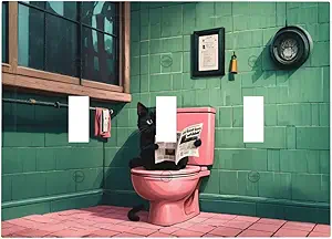 Decorative Light Switch Cover Plate Funny Black Cat Newspaper Pink Toilet 3 Gang Wall Plate Oversized Triple Toggle Switch Cover Plate Jumbo Faceplate for Bedroom Decor