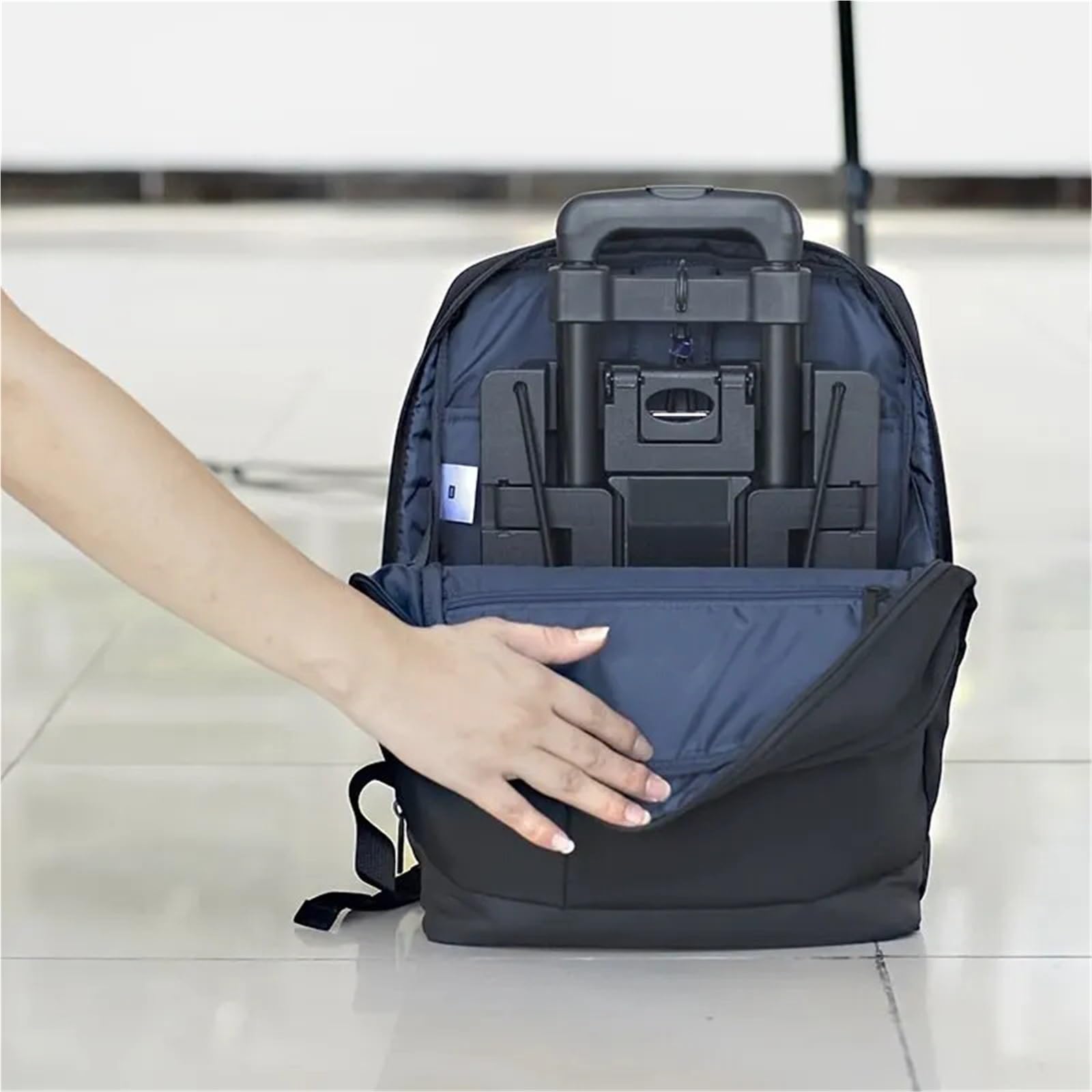 Carrello a mano pieghevole a 2 colpi leggero nero piccolo telescopico portatile Zaino for bagagli Viaggio in movimento Shopping Per Il Trasporto