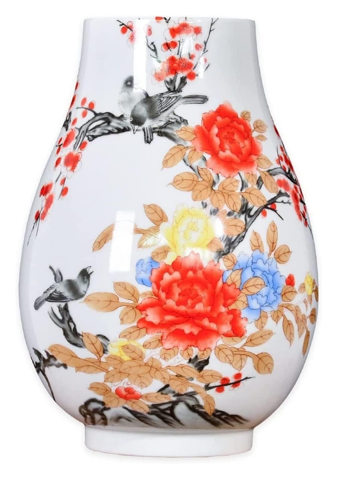 asdchZen Vase Ceramic Vase Chinese Retro Handmade Flower And Bird Painted Porcelain Flower Vase 14.9 Inch Large Stoneware Decorative Flowers Arrangement Vases Flower Pot Desktop Decor