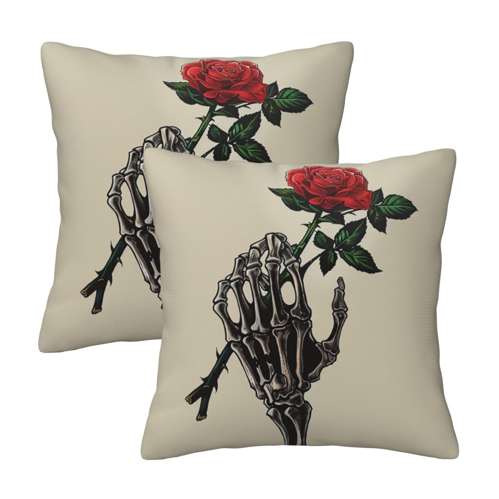 kkvhhyuo Skull rose Print Pillow Covers Set of 2, Square Decorative Cushion Covers with Hidden Zipper, Throw Pillow Cases for Living Room Sofa Bed Chair, 45x45 cm