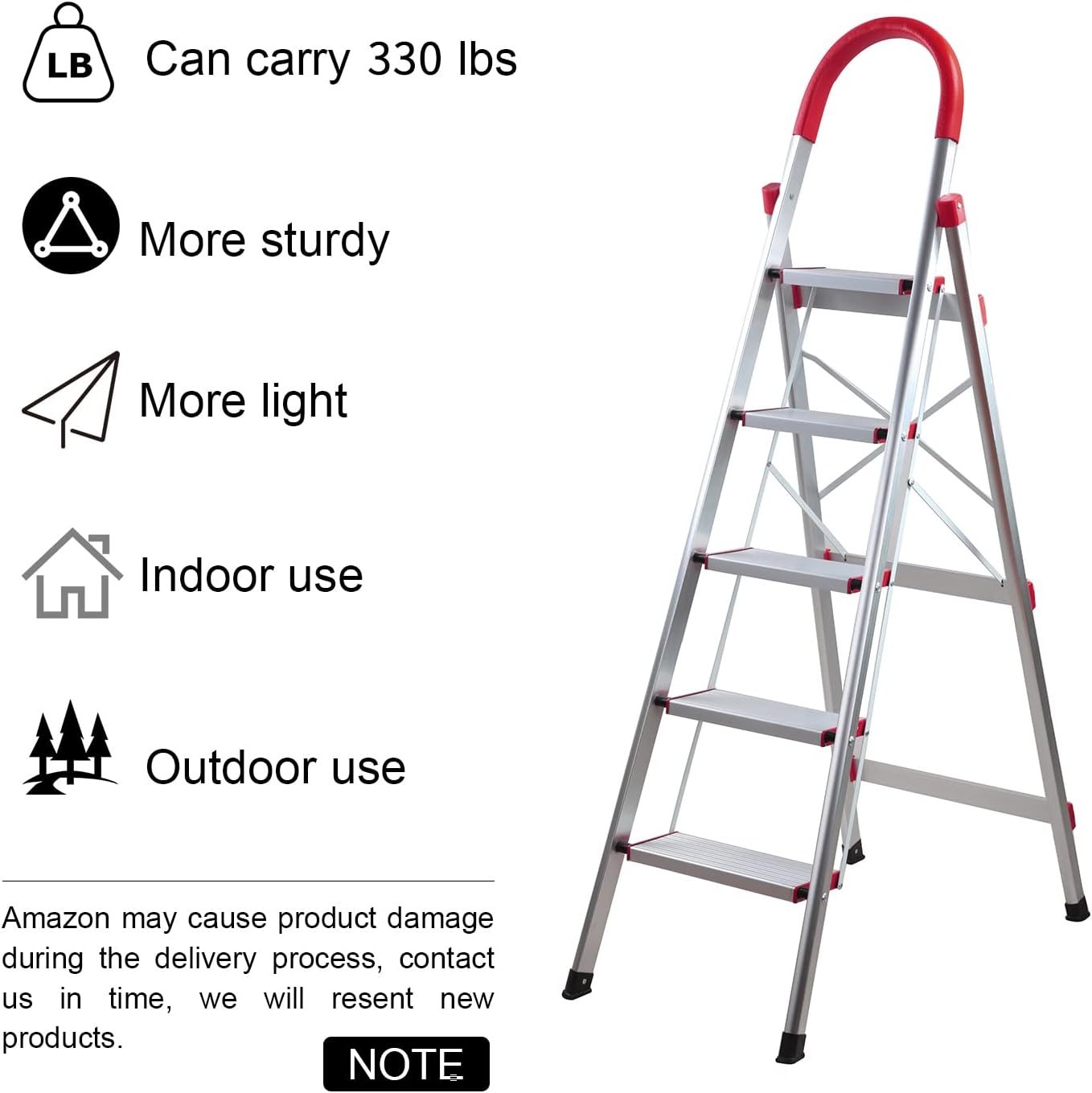 Buy 5 Step Ladder, Handgrip Folding Step Stool for Home, Lightweight