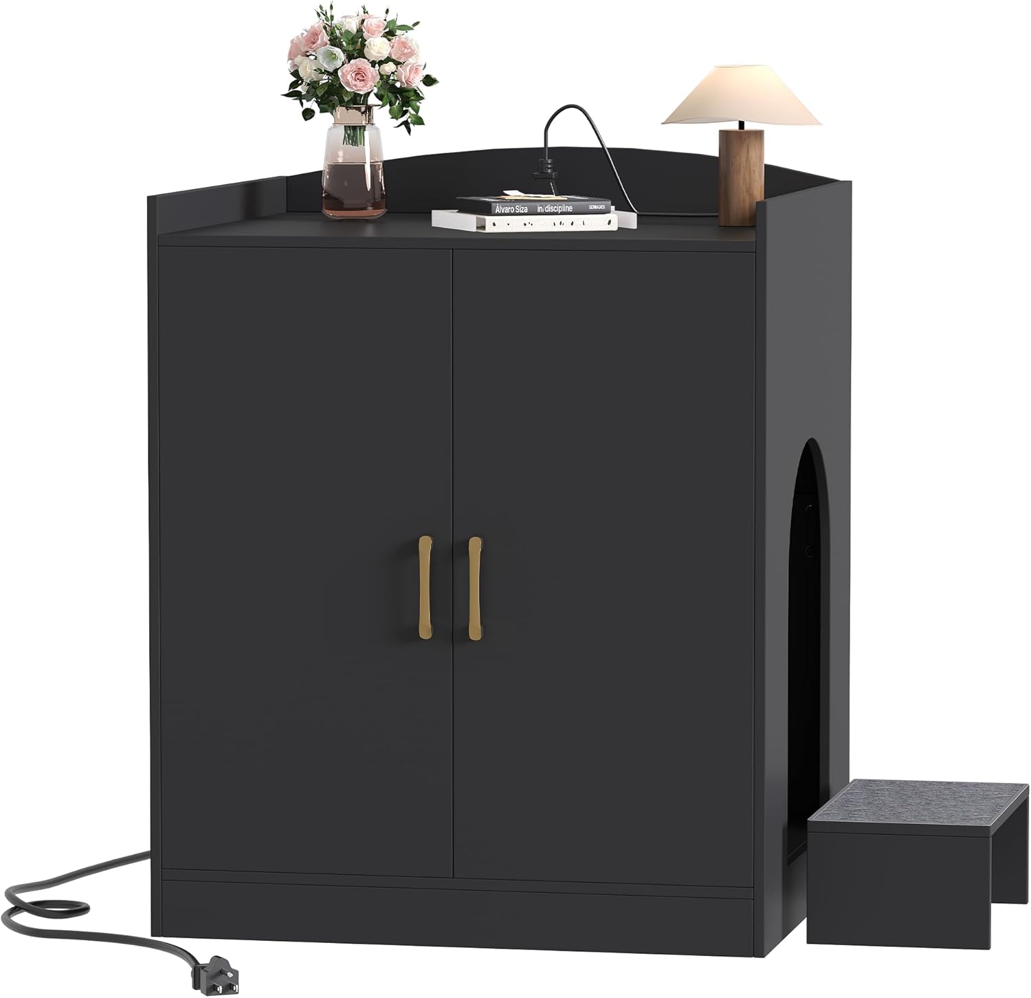 Hey-brother Cat Litter Box Enclosure, Large Hidden Litter Box Furniture with Charging Station, Suitable for Automatic/Self-Cleaning Cats Litter Boxes and Robot, Modern, Black JCLB005BK