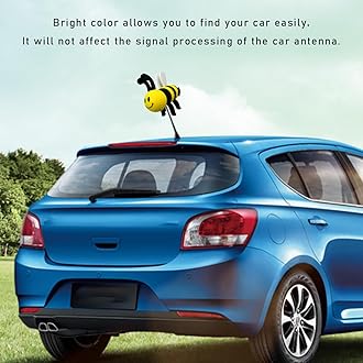 Bee Car Antenna Toppers, Automotive Roof Lovely Face Bumble Bee Antenna Balls Stickers Decor, EVA Funny Cute Honey Bee Antenna Hat for Vehicles, Universal Car Accessories (White)