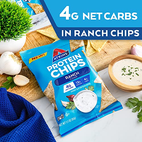 Atkins Protein Chips, Ranch, Keto Friendly, Baked Not Fried,1.1 Oz(Pack Of 12) #TOP2