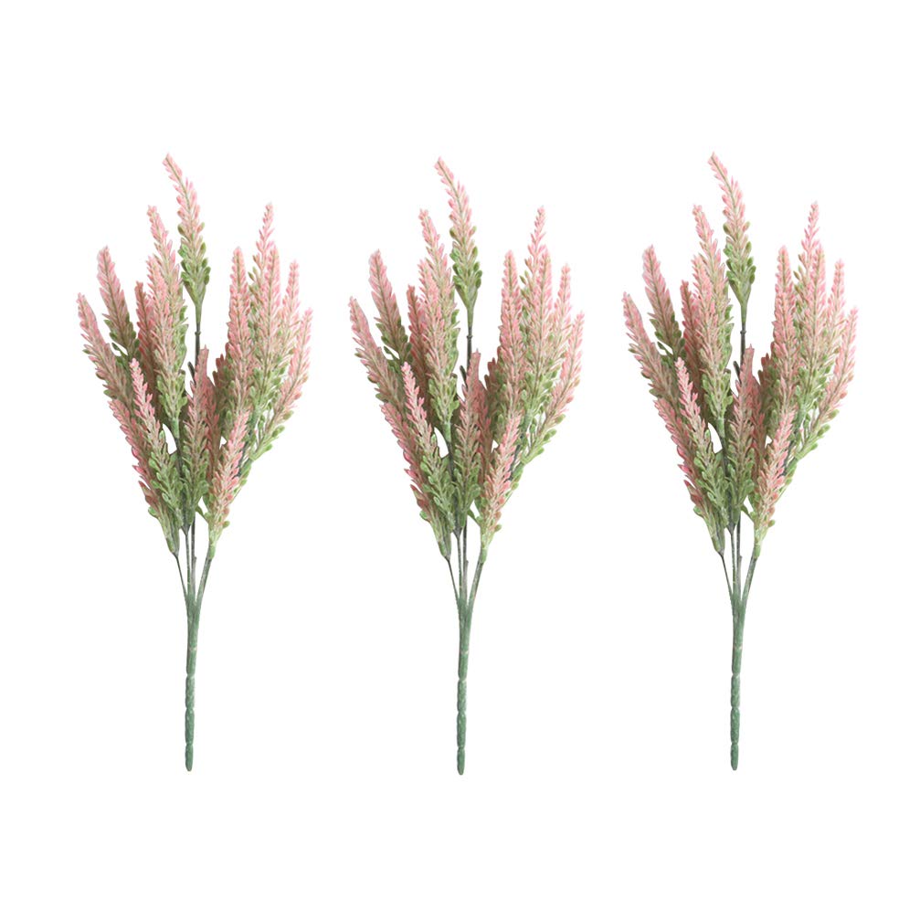 VOSAREA 3pcs Artificial Lavender for Bouquet Home Office Wedding Decoration Pink Fake Flowers for Party Simulated Plant for Vase
