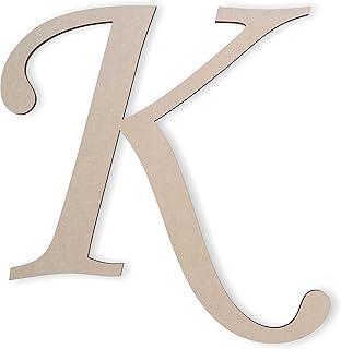 Jess and Jessica Wooden Letter K, 6" Long x 1/4" Thick – Large Wooden Letters for Wall Decor, Unfinished Monogram Cursive Large Letters for Wall Decor or Kids' Nursery Design - Monotype Corsiva Font