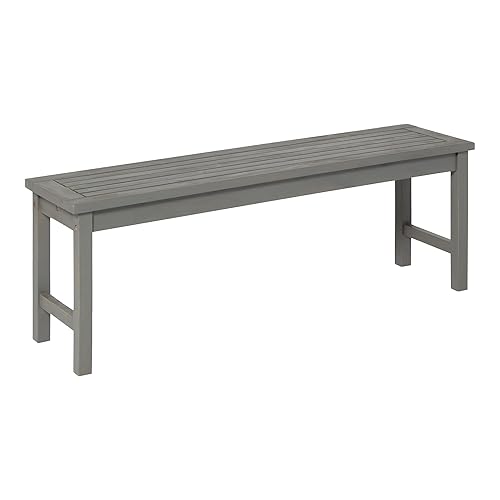 Walker Edison Rendezvous Modern Solid Acacia Wood Slatted Patio Bench,
