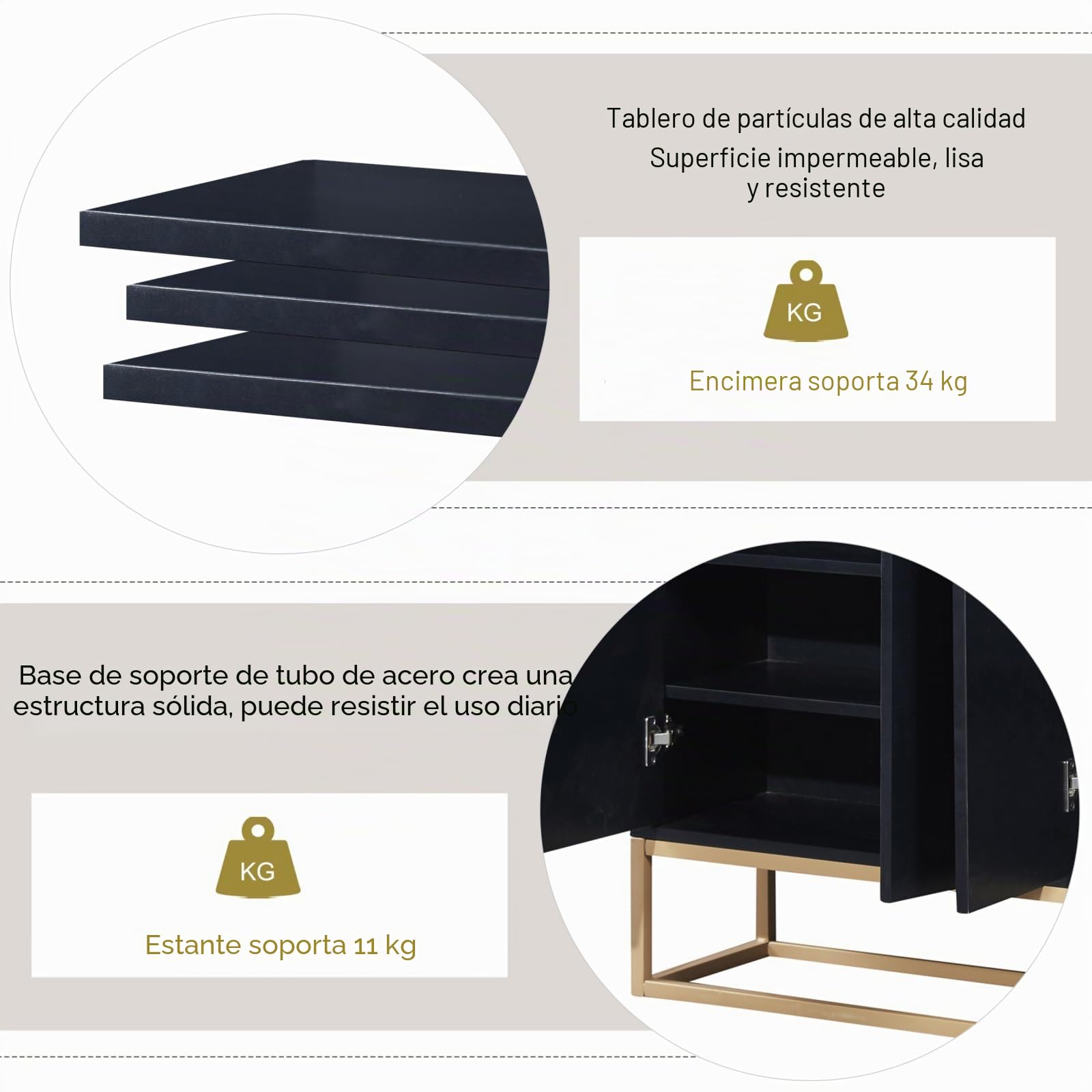 FEEOHOME - Aparador bajo, mueble de almacenamiento con patas de metal, mueble de cocina con 4 puertas y estantes ajustables, armario de cocina, 120 x 30 x 80 cm, para comedor, salón (Negro)