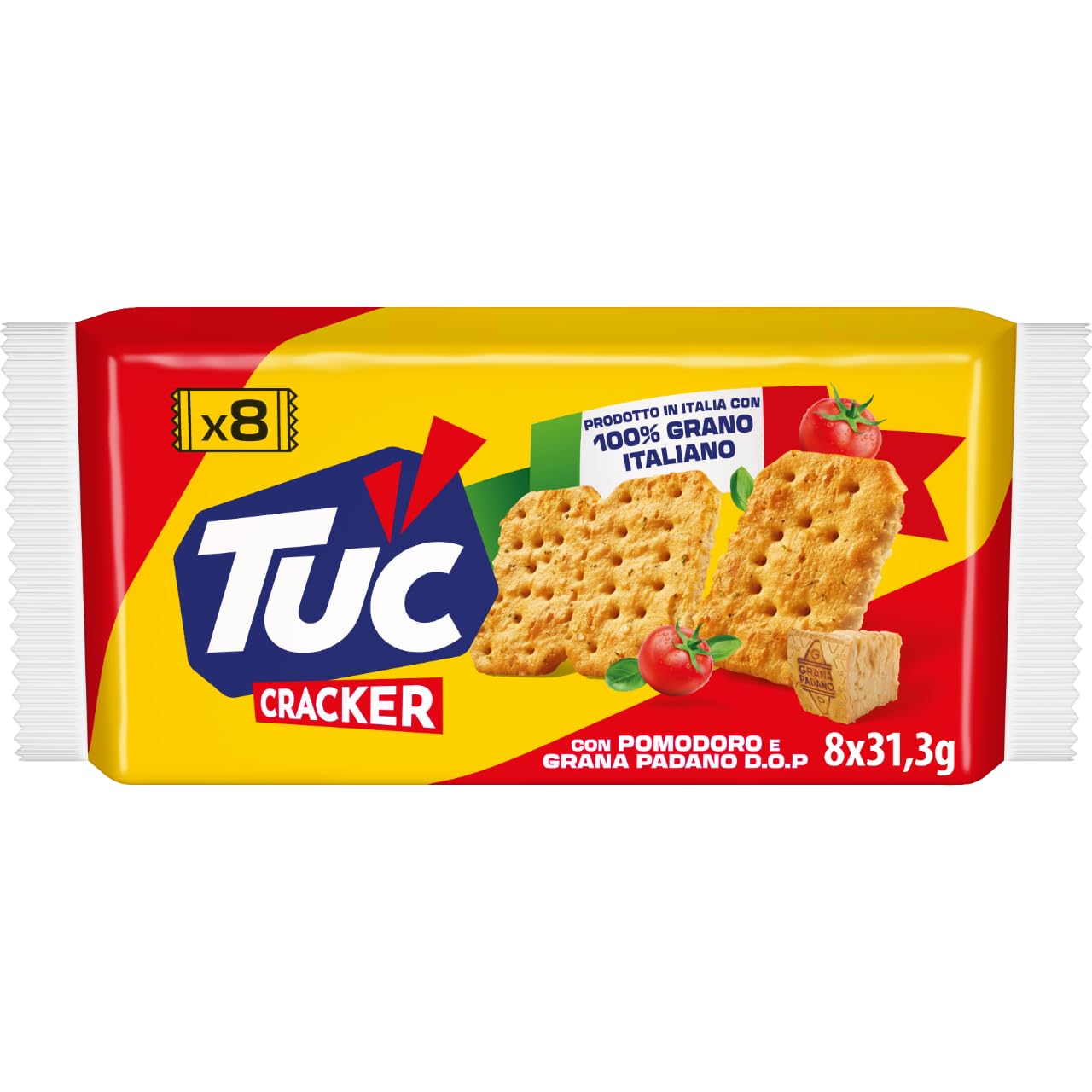 Tuc Cracker, Gusto Pomodoro e Grana Padano DOP, Cotto al Forno con Grano 100% Italiano, 250g