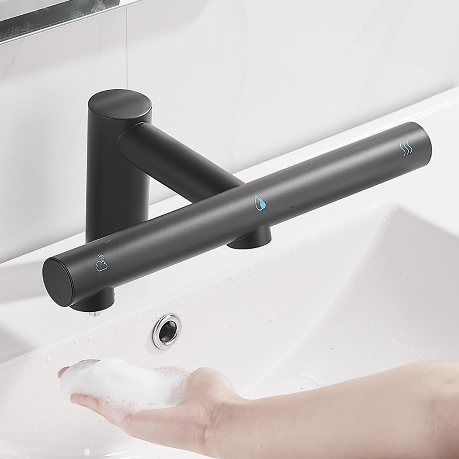 Rubinetto Lavabo 3 in 1, Dispenser Sapone, Asciugamani e Sensore Automatico
