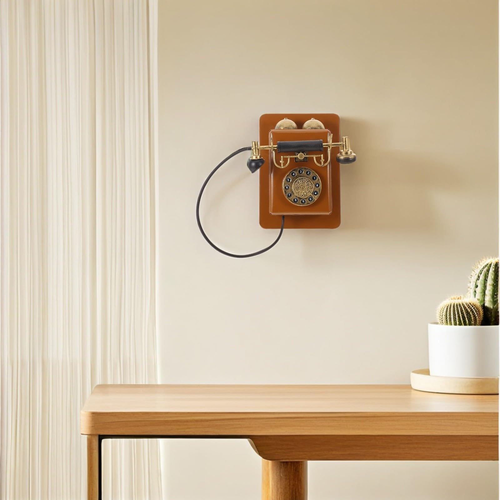 Telefono da Parete e Display Permanente in Ferro Design retrò Autentico Vintage Oggetto di Scena Fotografico per Casa e Ufficio