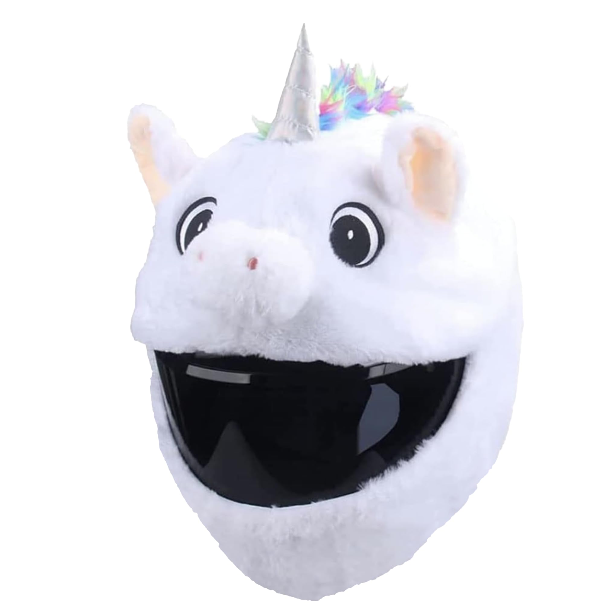Housse de casque de moto en peluche licorne pour hommes et femmes, motif licorne, blanc