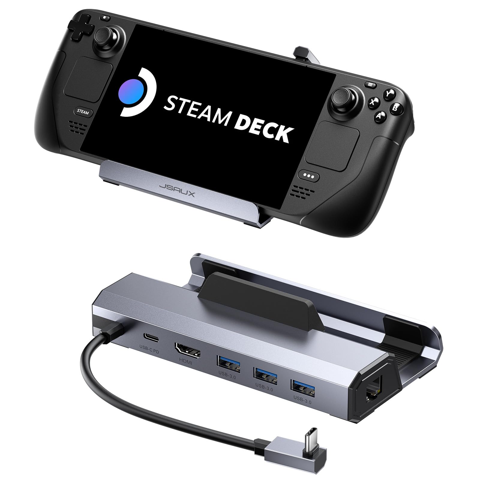 JSAUX Steam Deck Dock 4K@120Hz(6-in-1), Docking Station for Steam Deck OLED/ROG Ally X/Legion Go (S)/MSI Claw, Steam Dock with HDMI 2.1, Gigabit Ethernet, 3 USB A 3.0 and 100W Charge-HB0603