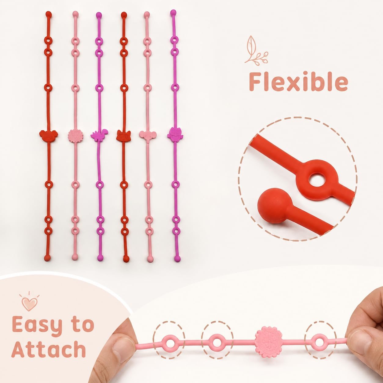 Slotic 6-Pack Baby Toy Straps, Silicone High Chair & Stroller Straps, Toddler Bottle & Car Seat Accessories, Baby Travel Essentials with Pacifier Clips (red)