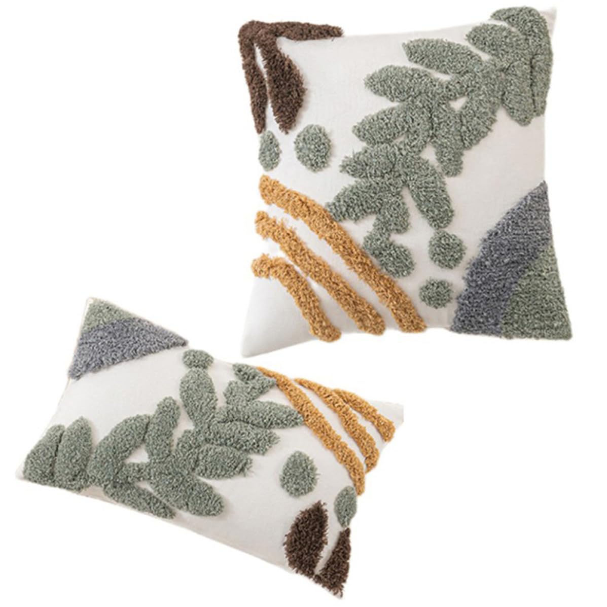 Fundas de Cojín Decorativas de Estilo Bohemio Diseño de Hojas, Hechas de Felpa y Algodón, Cómodas para Sofá y Sala de Estar, Juego