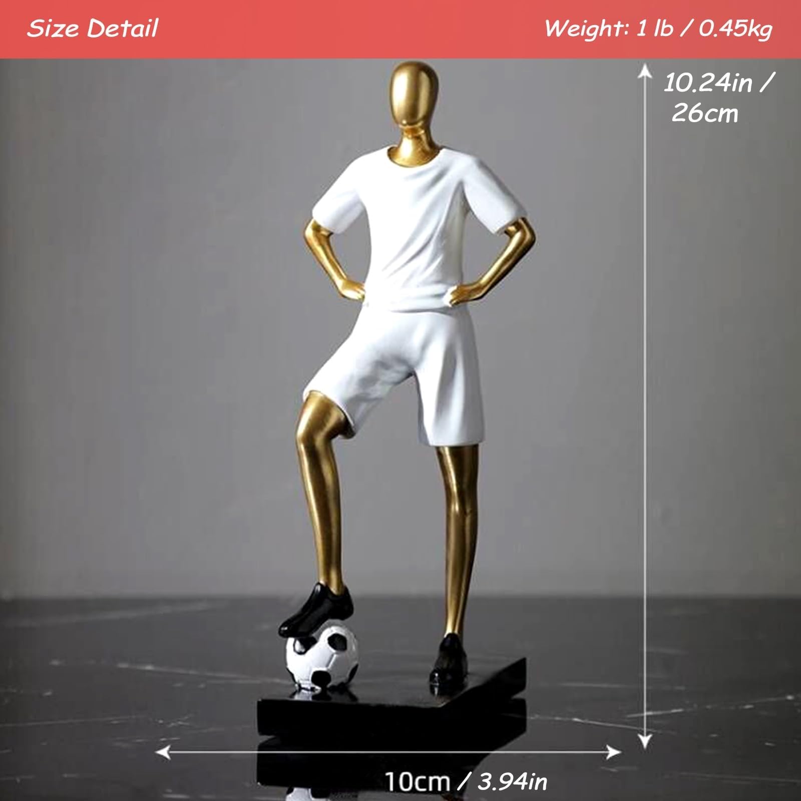 Figurka dekoracyjna 24 cm, figurki piłkarskie, piłkarz, statuetki, sportowa rzeźba stołowa, świetny prezent, dekoracja domu, dekoracje rzemieślnicze dla mężczyzn, chłopca, salonu, (D)