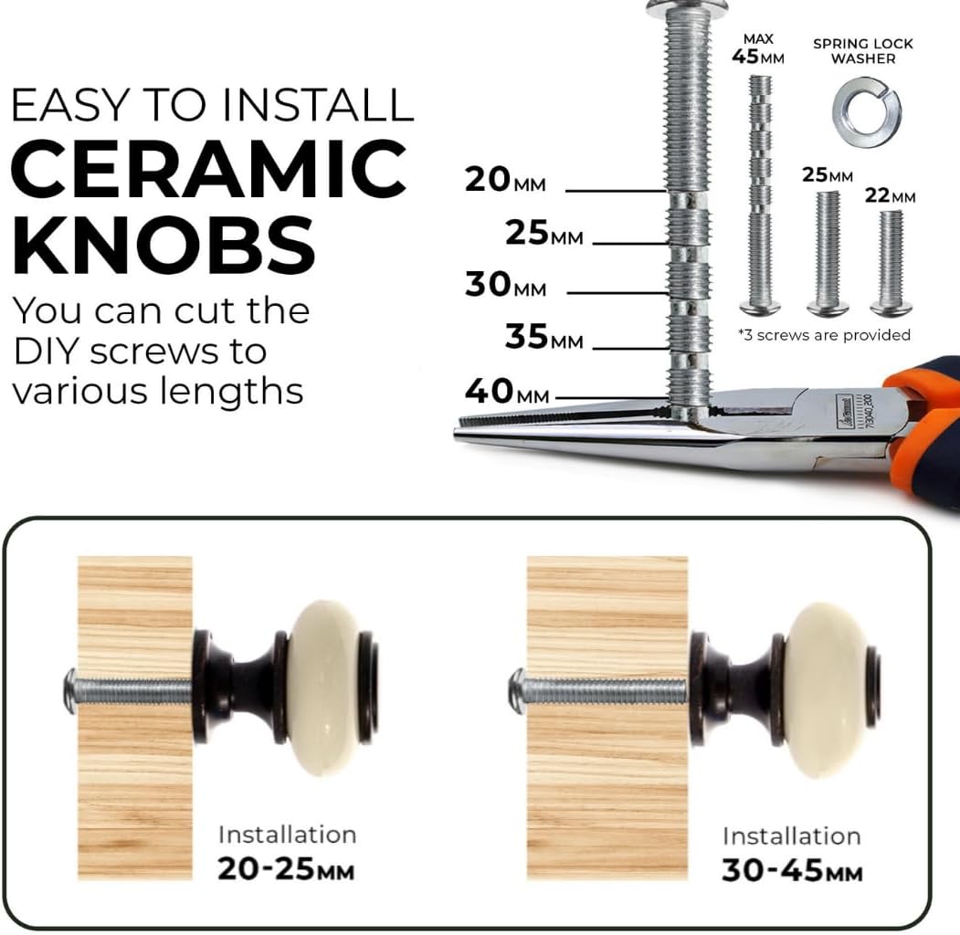 20 pcs Oil Rubbed Bronze Cabinet Knobs with Beige Ceramic Accent for Cabinets, Drawers, Dressers, Vanities, Closets