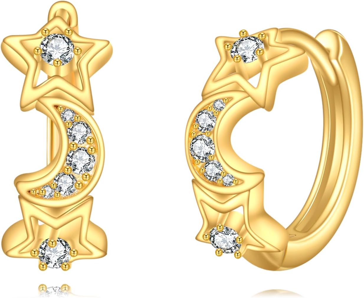 LUHE Moon Star Earrings Sterling Silver Moon Jewelry Star Hoop Earring Gifts for Women