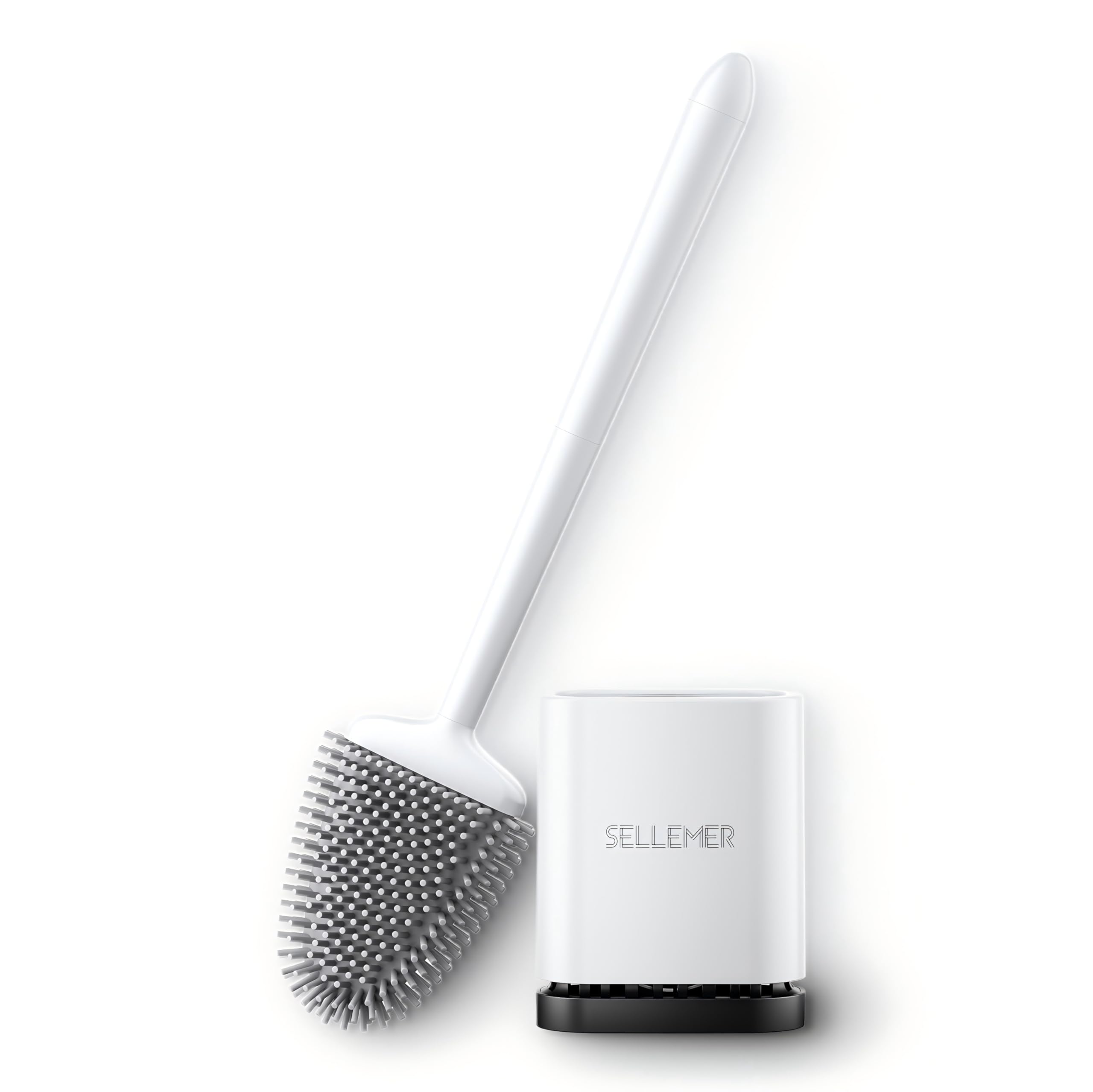 Sellemer Scopino WC Silicone, Scopettino Montaggio a Parete/in Piedi, Scopettino Bagno con Supporto Traspirante ad Asciugatura Rapida, Spazzola WC Flessibile per Bagno(Bianco)