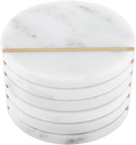 Miniatura 9 de HighFree Juego de 6 posavasos de mármol absorbentes con incrustaciones de latón dorado hechos a mano para mesa de café, bebidas, vasos de bar, 4