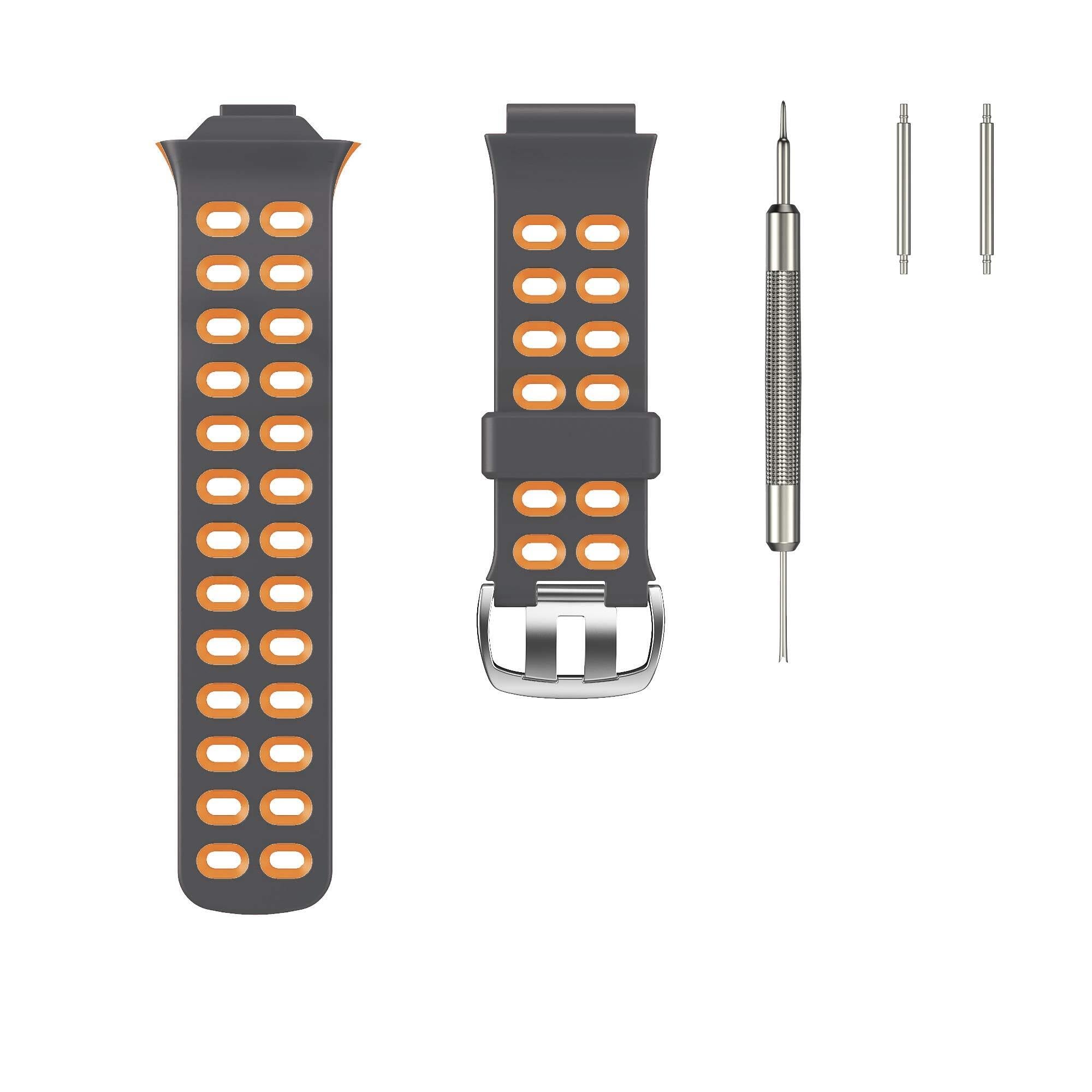 Kompatybilny z paskiem do zegarka Garmin Forerunner 310XT, miękki silikonowy pasek do zegarka zamiennik do smartwatcha Forerunner 310XT, szaro-pomarańczowy
