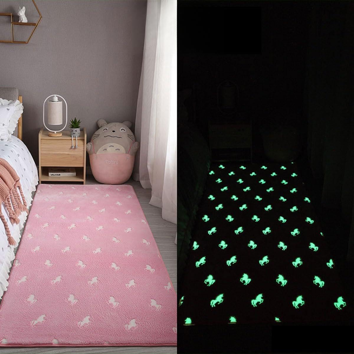 Single tree forest Glow-in-the-dark children's bedroom bedside carpet, home decoration washable play rug, crawling mat-Luminous-pony-60 * 200cm
