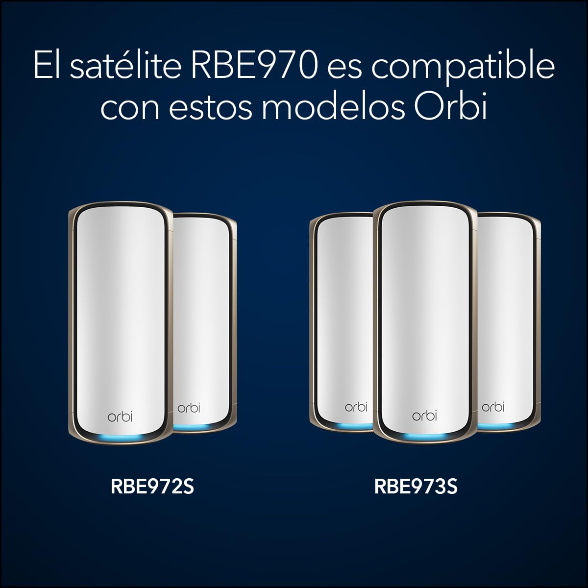 NETGEAR Orbi 970 Serie | Satélite Mesh WiFi 7 | RBE970 | Compatible con Orbi RBE972 y RBE973 | hasta 27 Gbits/s | Amplía Cobertura 300 m² | Conecta 200 Dispositivos | Cuadribanda BE27000 | Blanco