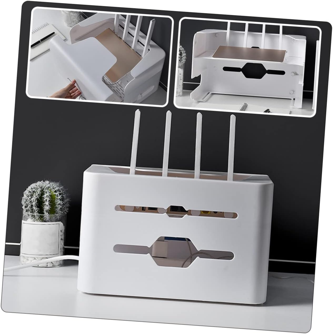 Homoyoyo Home Router Storage Box Dual Layer Cable Organizer Hollow Design for Efficient Wire Management Suitable for Office and Living Room Use