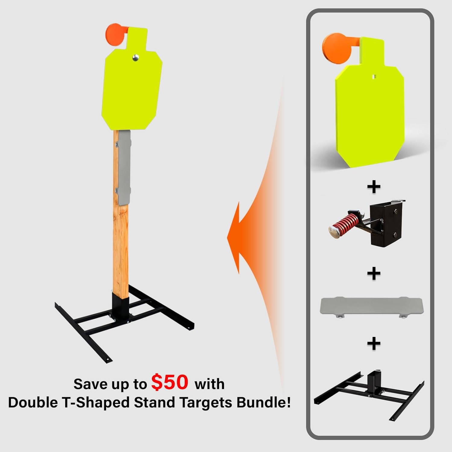 Highwild Target Stand System AR500 Steel Target Complete Kit with Wood Stand Armor Plate - 3/8" Thick 10" x 16" Steel Hostage with 2x4 Stand Mount Kit