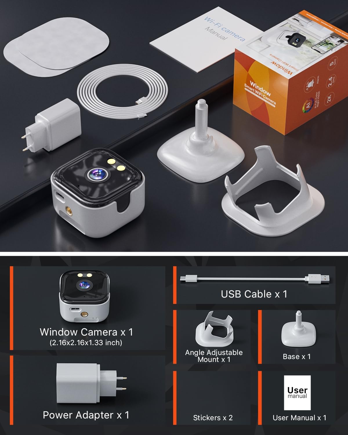 2K Window Camera with 32GB SD Card, AI Night Vision 5G/2.4G WiFi Window Camera for Home Security, AI Window Anti-Glare & Motion Detection & APP 20+ Siren, Two-Way Audio Talk - 1 Pack