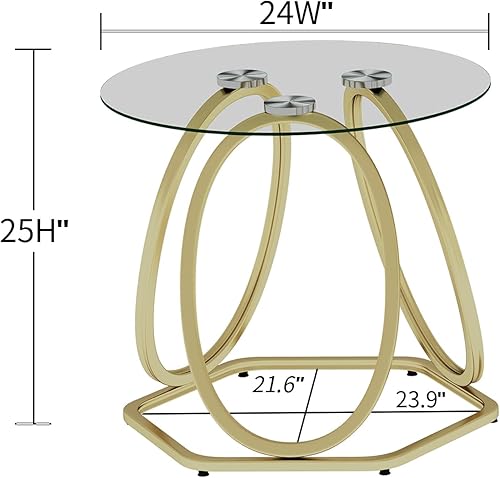 Miniatura 11 de O&K FURNITURE Mesa auxiliar plateada para sala de estar, mesa auxiliar de vidrio para dormitorio, moderna mesita de noche redonda de vidrio con