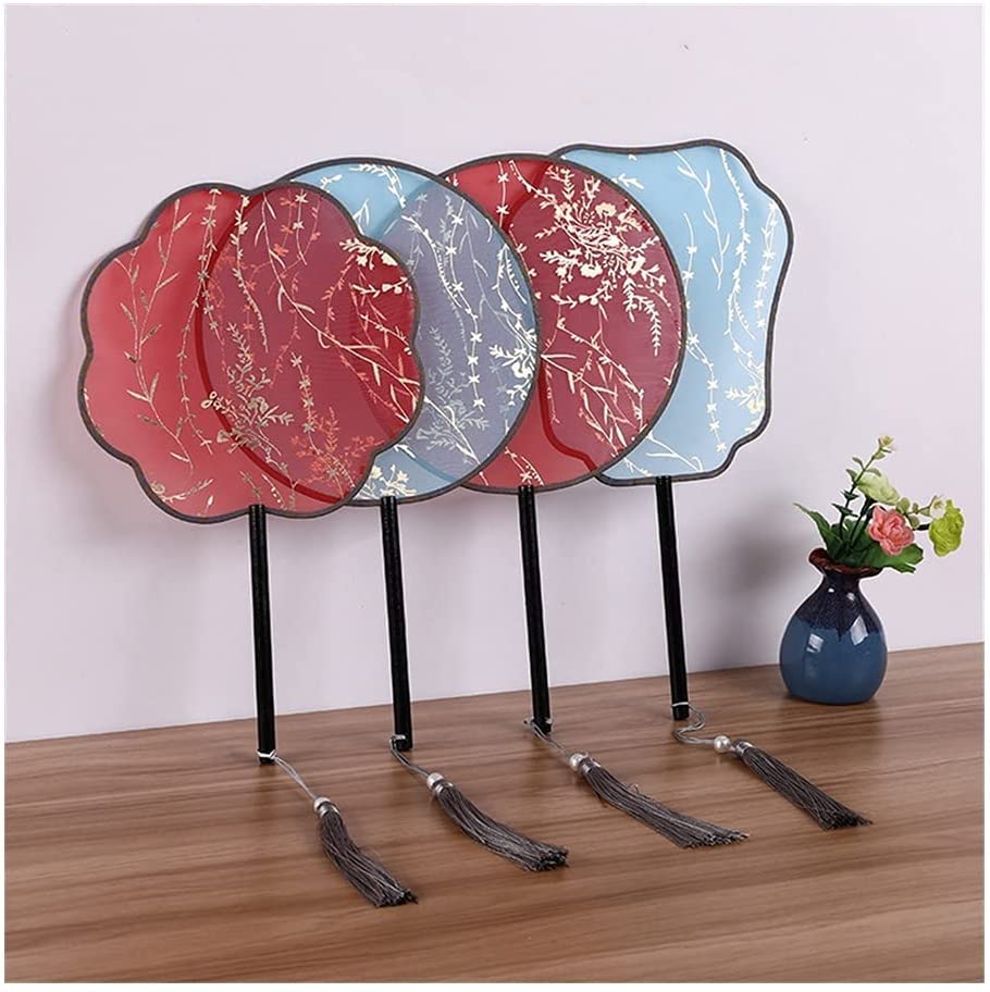 Abanico Plegable Chinese Abanico Japonés Abanico Abanico De Mano Redondo Semitransparente Escaldado En Oro De Seda Antiguo Chino, Abanico De Baile Han para Mujer Abanico de Mano(A4)