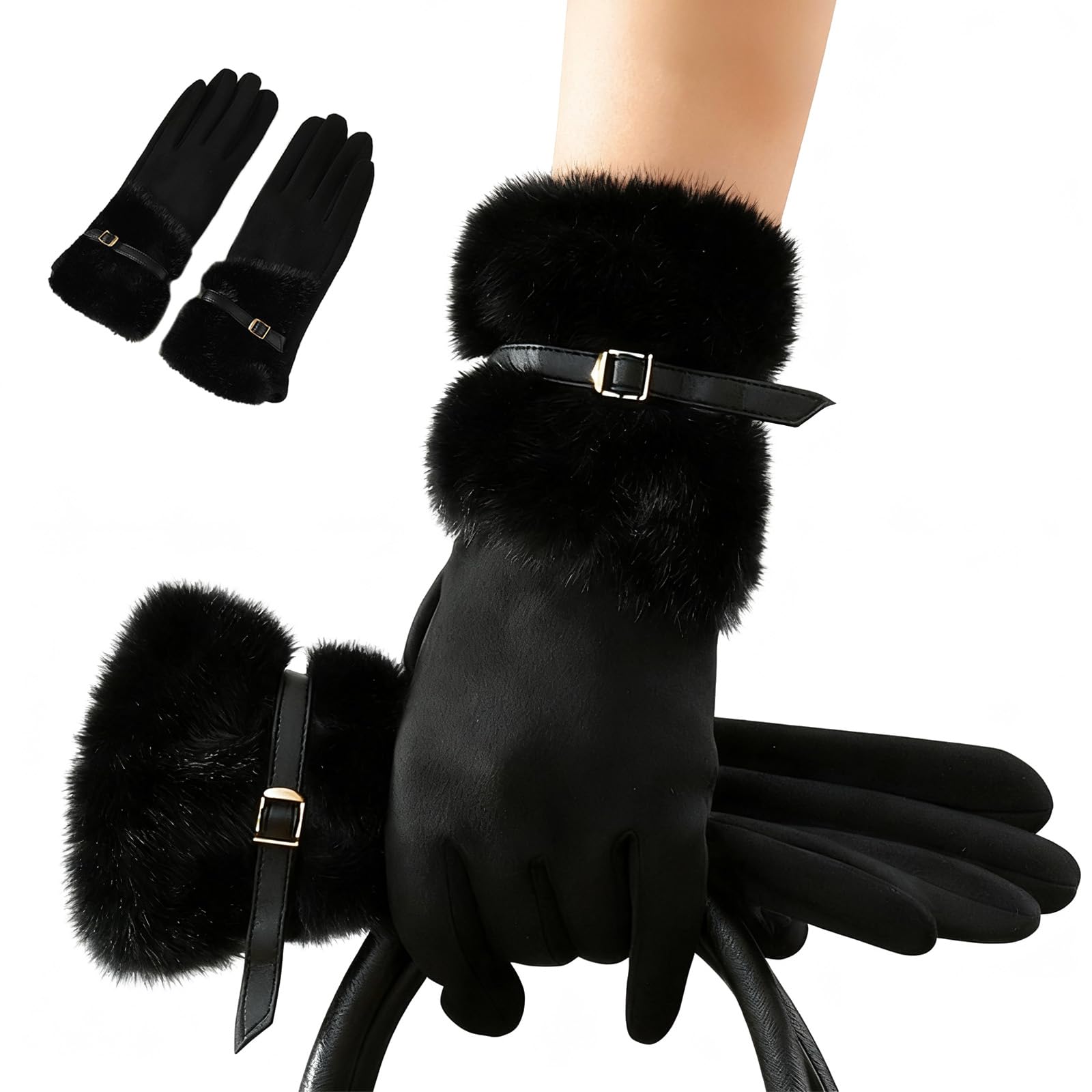 Feelorna Warme winterhandschoenen voor dames, met fleece gevoerde handschoenen, thermisch touchscreen, windhandschoenen voor buiten, blauw, Eén Maat