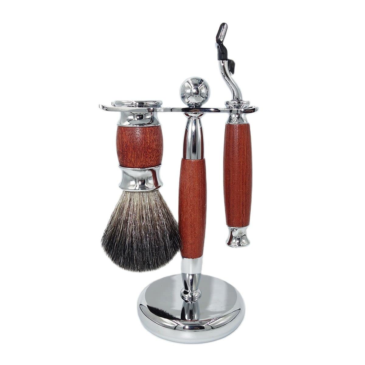 Porta rasoio Pratico supporto for pennello da uomo for rasoio, kit porta pennello da barba in acciaio inossidabile in palissandro moda, set da barbiere professionale for strumenti da barbiere