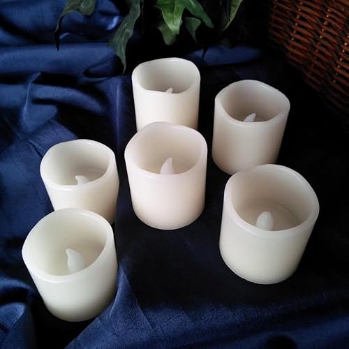 Miniatura 8 de LED Lytes set de 6 velas sin llamas, cera votiva a baterías y llama amarilla ámbar para bodas y fiestas, de 2 x 2 pulgadas (largo x ancho), color