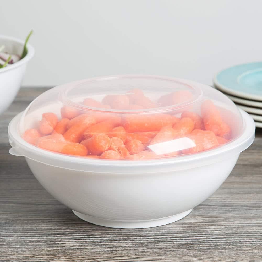 Pack of 3 Eco Friendly Premium Hard Plastic Food Containers with Lids | Salad and Pasta Bowls | Plastic Party Bowls with Lids - 10" (25.5cm) - 80oz (2.25 Litre) - White Bowls