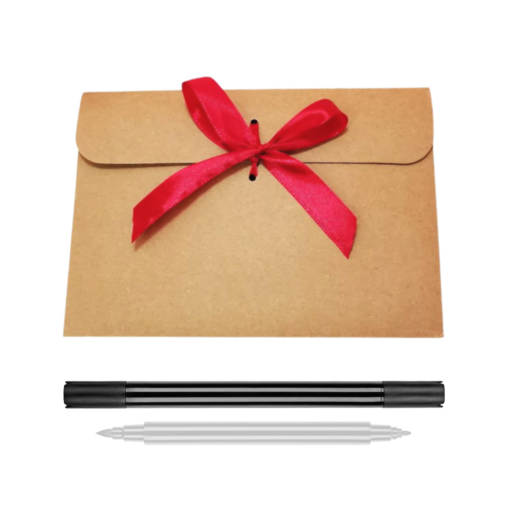 IBRIQO® 10 Sobres de Papel Kraft con Cinta Roja + Rotulador Doble Punta | Sobres Regalo para Tarjetas de Cumpleaños, Invitaciones de Boda, Fiestas, Oficina, San Valentine | 17,2 x 12,5 CM (Rojo)