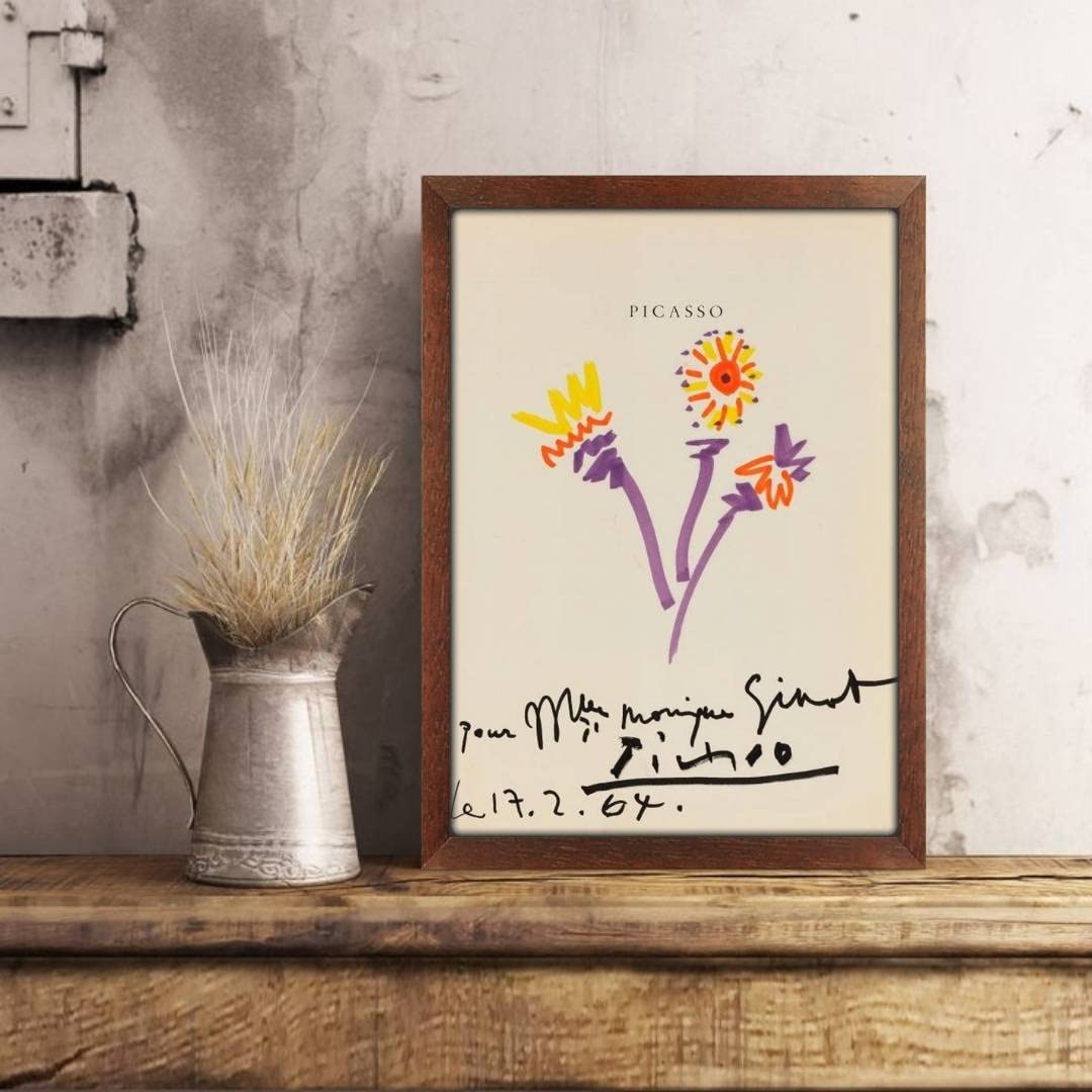 Amazon.co.jp: ピカソ 三輪の花 フレーム付き ポスター aoipro (木目調