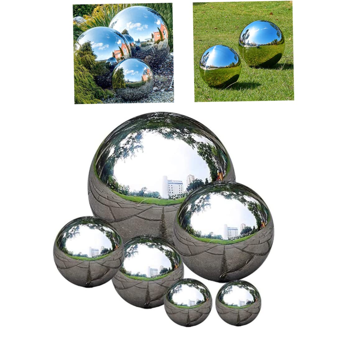 Statues de Jardin, baule à Regard en Acier Inoxydable Miroir de Globe en Acier Inoxydable Miroir polir Boule de Jardin réfléchissant 6 pcs Style 1, Boule Creux