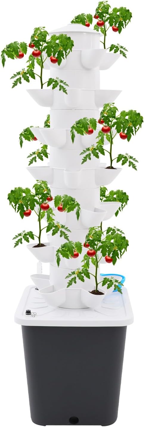 Hydroponics Growing System Kit, 7-Layer Hydroponic Tower with 35 Planting Holes, Vertical Water Circulation Plants Germination Kit with Water Pump & Water Level Gauge for Herbs Vegetables Fruits