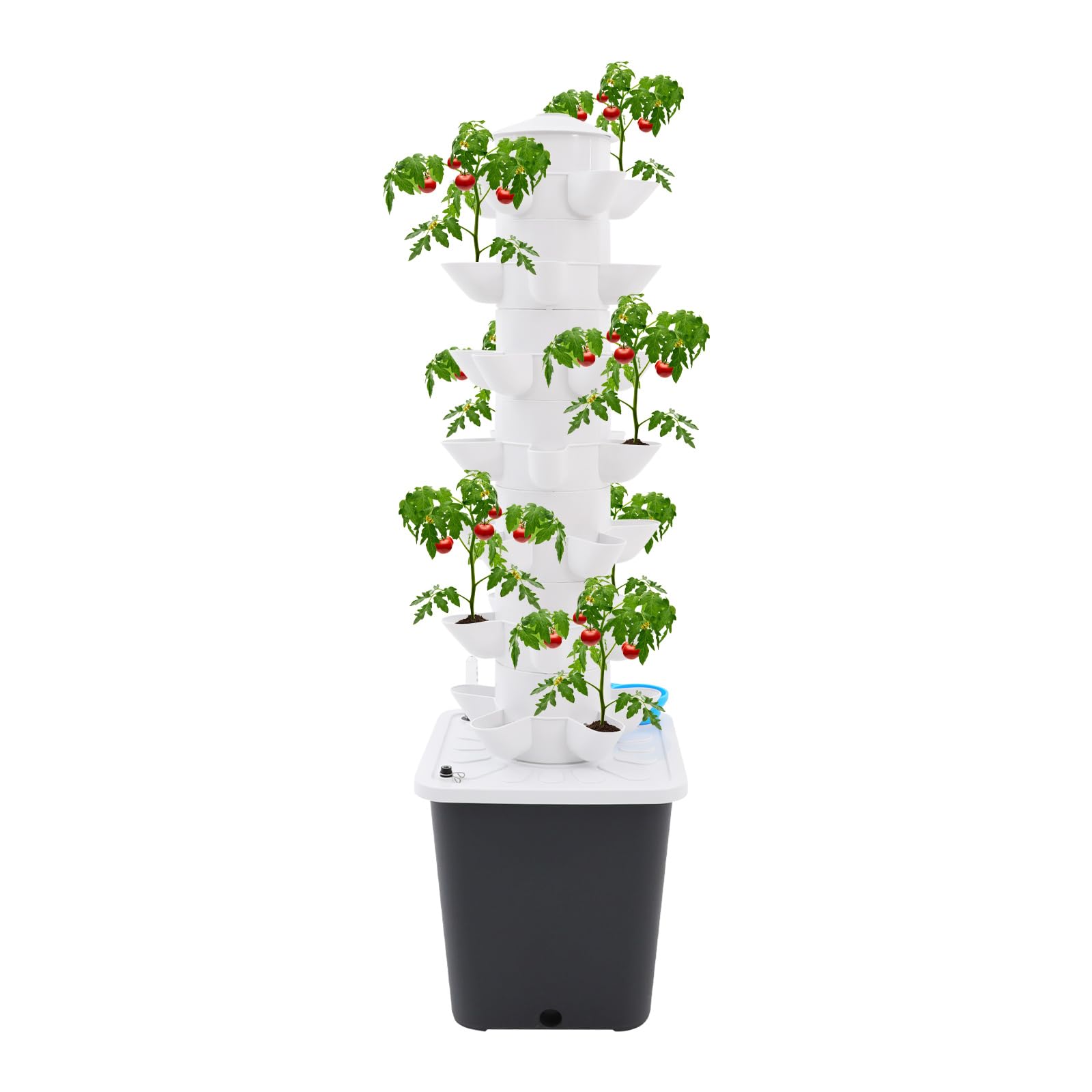 Torre idroponica a 7 piani con irrigazione automatica, 35 fori per piante vegetali/erbe 90-95%, risparmio d'acqua, design verticale salvaspazio per cucina, balcone e ufficio (bianco+grigio)