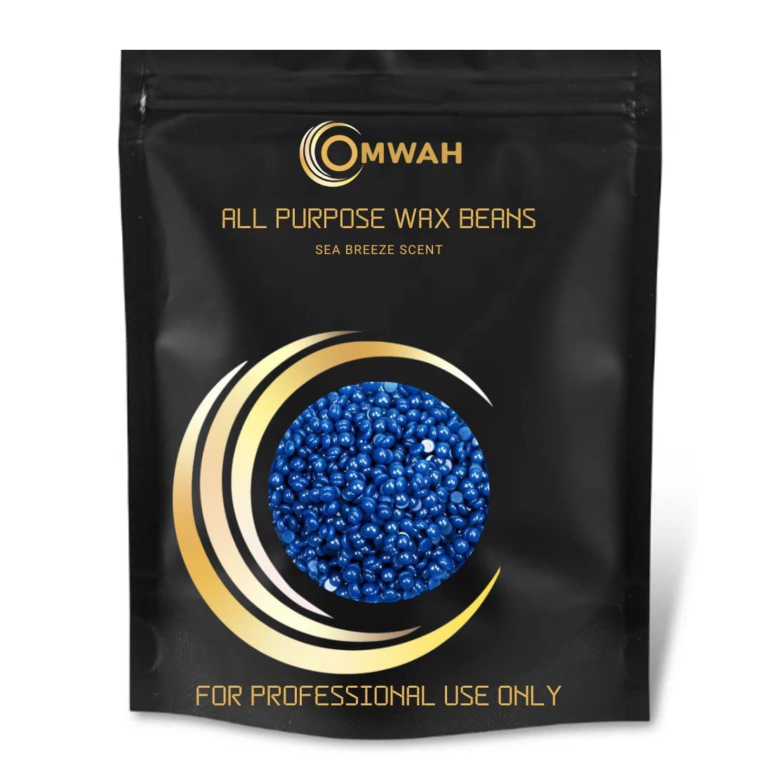 OMWAH Hard Wax Beads for Hair Removal, Brazilian Wax Beads, Natural Beeswax for all Skin type- Bikini, Face, Body & Armpits, Professional & Home Use, All-Purpose Wax Beans, Sea Breeze Scent, 1lb Bag
