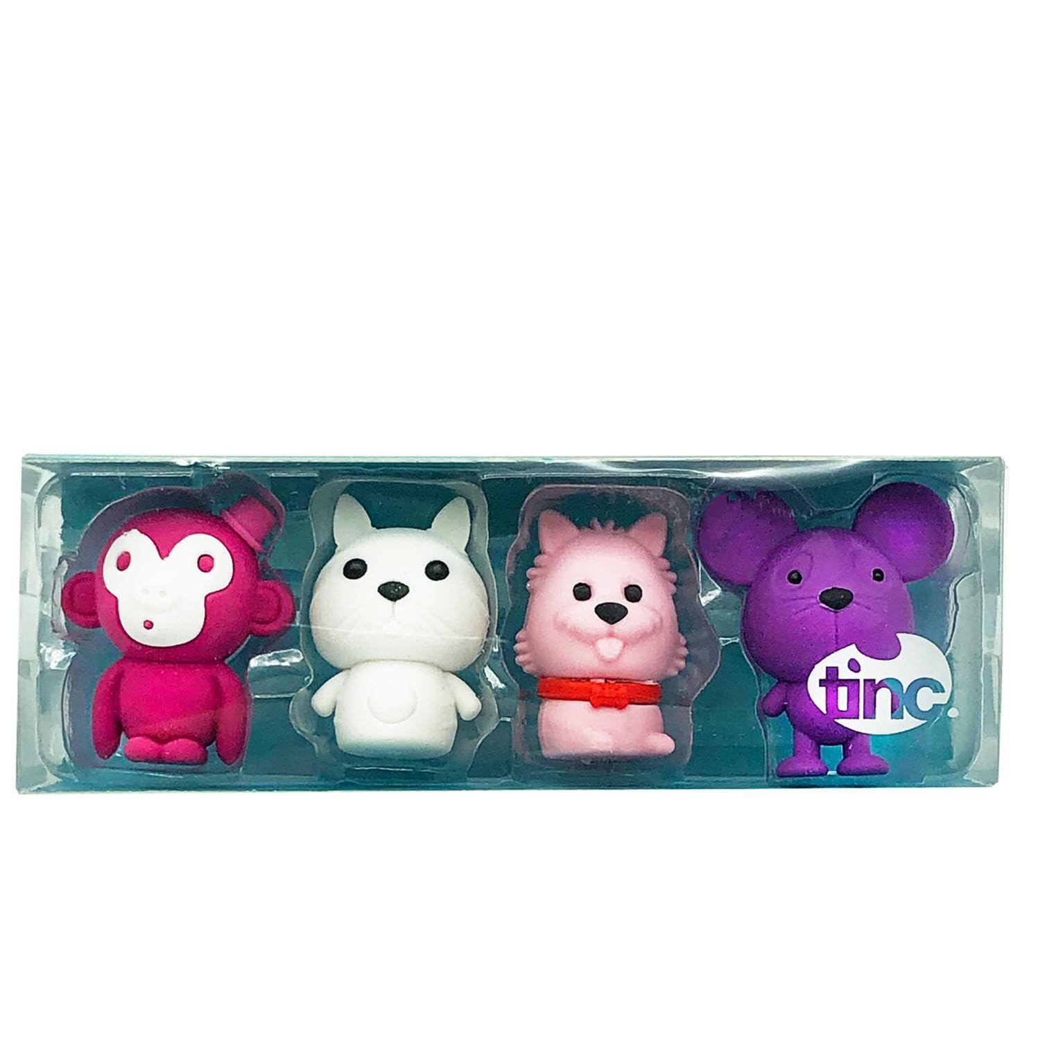 Tinc - Gomme Animali - Set di Figurine Multicolori da Collezione per Scuola e Disegno - Cancelleria Creativa - Regalo per Bambini - Assortiti - Confezione da 4