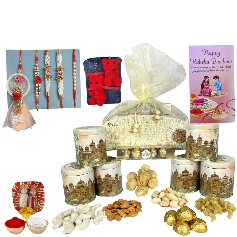 Image of NUTRI MIRACLE Raksha Bandhan Gift Box - Dry Fruits & Chocolates in Ecofriendly Designer Jar