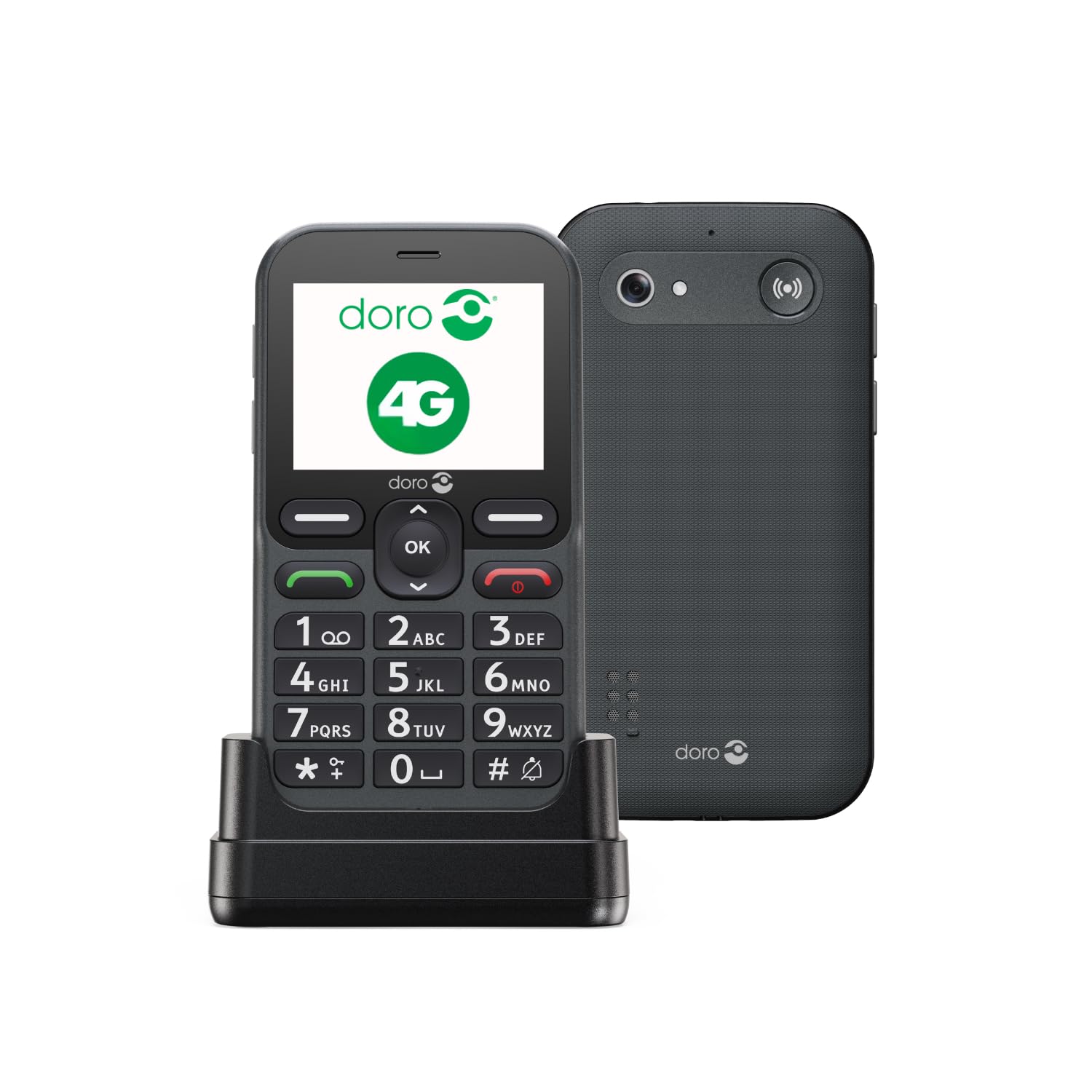 Doro - Leva L10 - Téléphone Portable Senior - Téléphone 4G Débloqué - Grand Écran - Son HD Puissant - Appareil Photo - Touche d'Assistance Avec GPS - Socle Chargeur Inclus - Graphite