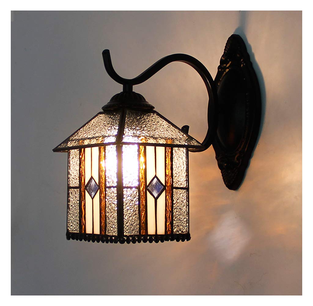 Aioneer Tiffany Style Wall Lights Vintage, European Pastoral Retro Stained Glass Handcrafted House Wall Lamps, Hallway Bedroom Cafe Bar Sconce E27,B-G