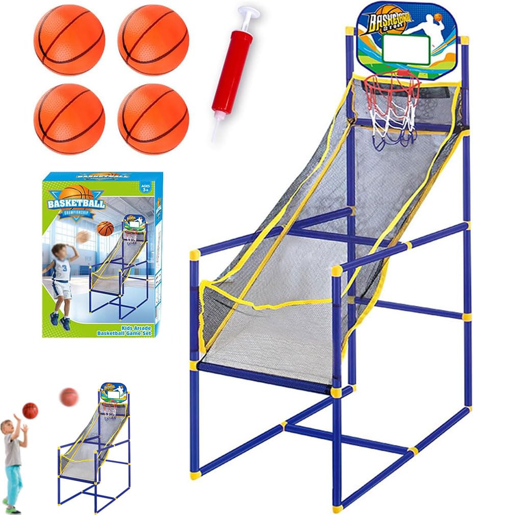 Kids' Indoor Basketball Arcade Game with 4 Balls, Arcade Basketball Game Set, Basketball Hoop Indoor for Kids, Complete Basketball Set with Net, Stand, Basket Ball Hoop Game For Outdoor Sport Indoor