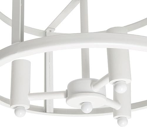 Miniatura 7 de Lalia Home Vidrio industrial de granja de 3 luces de 13 pulgadas y montaje semiempotrado metálico acentuado, blanco mate