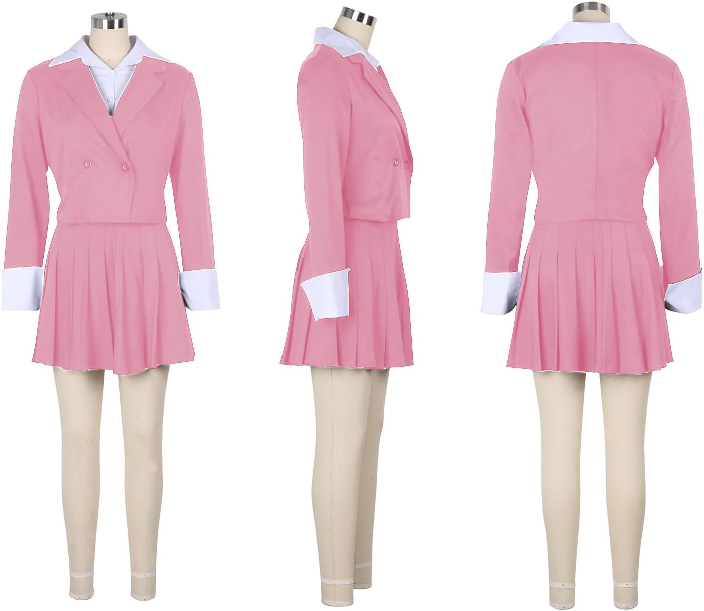 Womens Suits 2 Piece Set Casual Double Breasted Crop Jacket Blazer Top & High Waist Pleated Mini Skirt Sets - Image 6